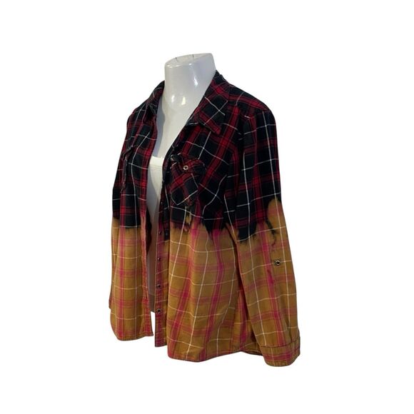 Upcycled Flannel Shirt Shacket Womens 1X Country Music Grunge Patchwork Folk Art - Picture 7 of 10